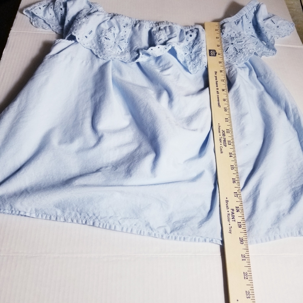 LANE BRYANT WOVEN EYELET RUFFLE KNIT LIGHT BLUE TANK SIZE ESTIMATE 14 - Picture 7 of 13